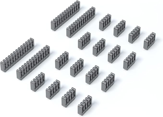 SIRLYR PSU Cable Combs,Pearlescent Paint Computer Wire Organizer,Extension Cables Comb for PC Cable Management 20 Pieces Set = 24 pin x 4, 8 pin x 16 for 3 mm/0.11In up to 3.5 mm/0.13 in Metal Gray
