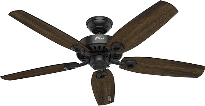 Hunter 52 inch Indoor Ceiling Fan No Light with Pull Chain - Black Ceiling Fan without Light, Standard Mount, 5 Blades, For Bedroom, Living Room, or Kitchen - Builder Elite 53243, Matte Black