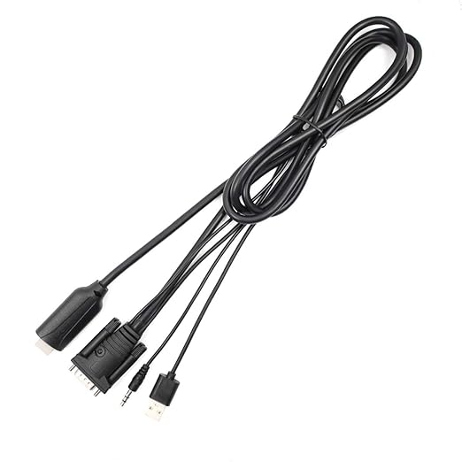 1.8m Male VGA to Male HDMI Converter Adapter cablewith 1080P HD Video Converter Cord with 3.5mm Audio Cable & USB Power Cable for Old PC to New TV/Monitor/Projector