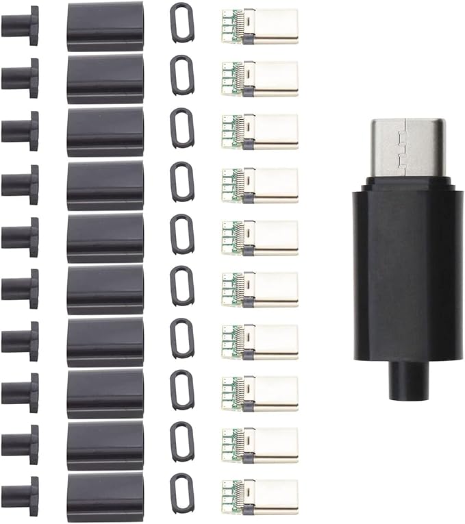 10 Sets USB 3.1 Type C Connector 24 Pin Male Plug DIY Solder Wire USB C Male Adapter Cable for DIY Data Line Interface