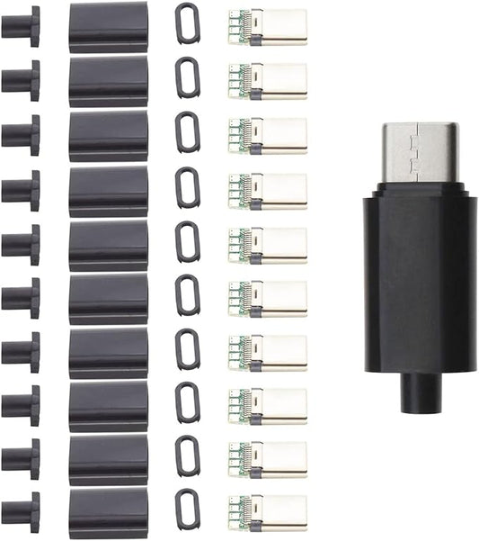 10 Sets USB 3.1 Type C Connector 24 Pin Male Plug DIY Solder Wire USB C Male Adapter Cable for DIY Data Line Interface