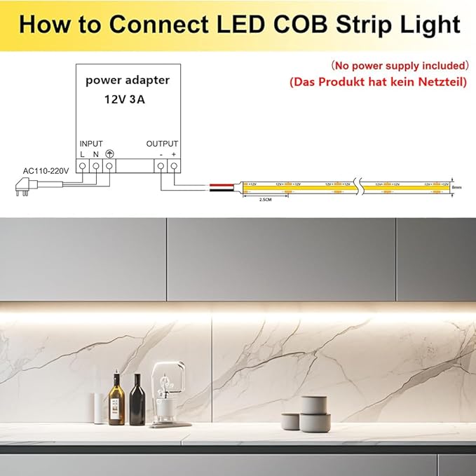 TOPAI 12V COB LED Strip Light Daylight White 5000K Waterproof IP65 480LEDs/M Super Bright 4000Lm CRI>90 16.4ft/5M Dotless High Density Cuttable Flexible for Cabinet Home DIY Lighting Projects