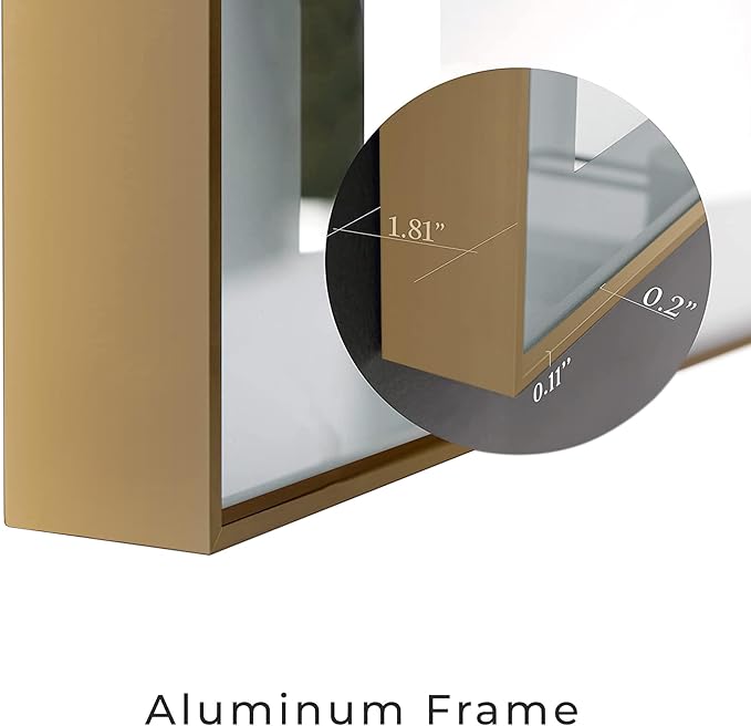 LED Lighted Bathroom Mirror 24 x 36 Inch, Champagne Gold Framed Wall Mounted Dimmable Vanity Mirror, Anti-Fog Touch Sensor, Adjustable Color Warm/White/Natural