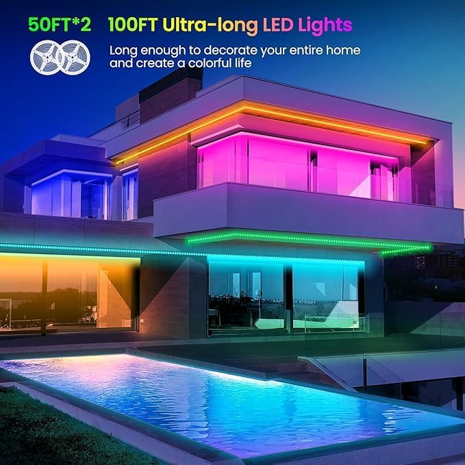 GUPUP LED Strip Lights 30 ft, LED Lights for Bedroom RGB Color Changing Rope Lighting with Remote 5050 12V Tape Lighting DIY Colors for Room, Home Decoration