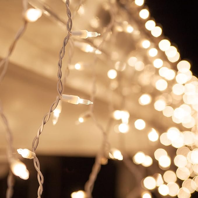 Kringle Traditions 8.5 ft 150 Clear Icicle Lights - White Wire, Indoor/Outdoor Christmas Icicle Lights