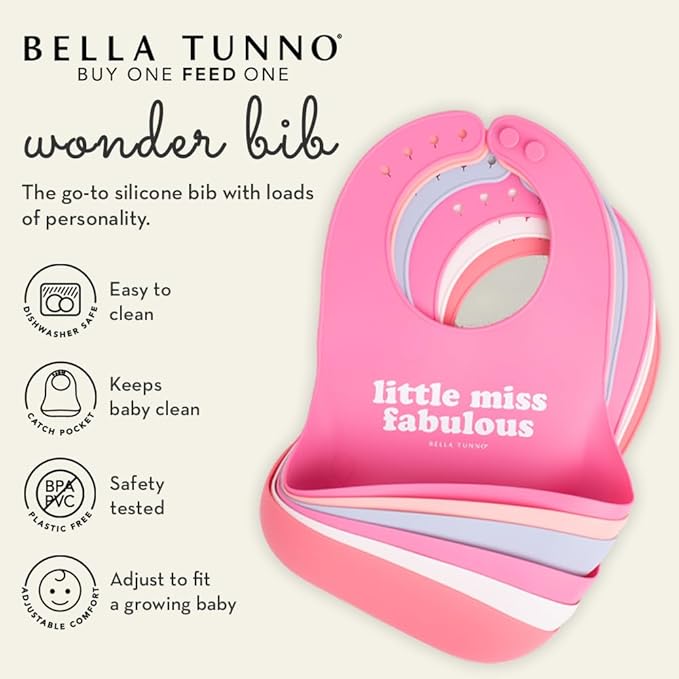 Bella Tunno Baby Bib for Eating, Waterproof Silicone Bib with Large Food Catcher, Adjustable Fit for Babies 4-12 months & Toddlers 1-3 Years, Boys & Girls, Meal Monster