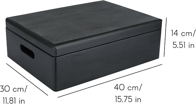 XL Black Wooden Box Storage with Hinged Lid | 15.8 x 11.8 x 5.5 inches (+-0.5) | with Handles | Gift Box Kitchen Storage Document | Product NOT Intended for 15 Years OR Below