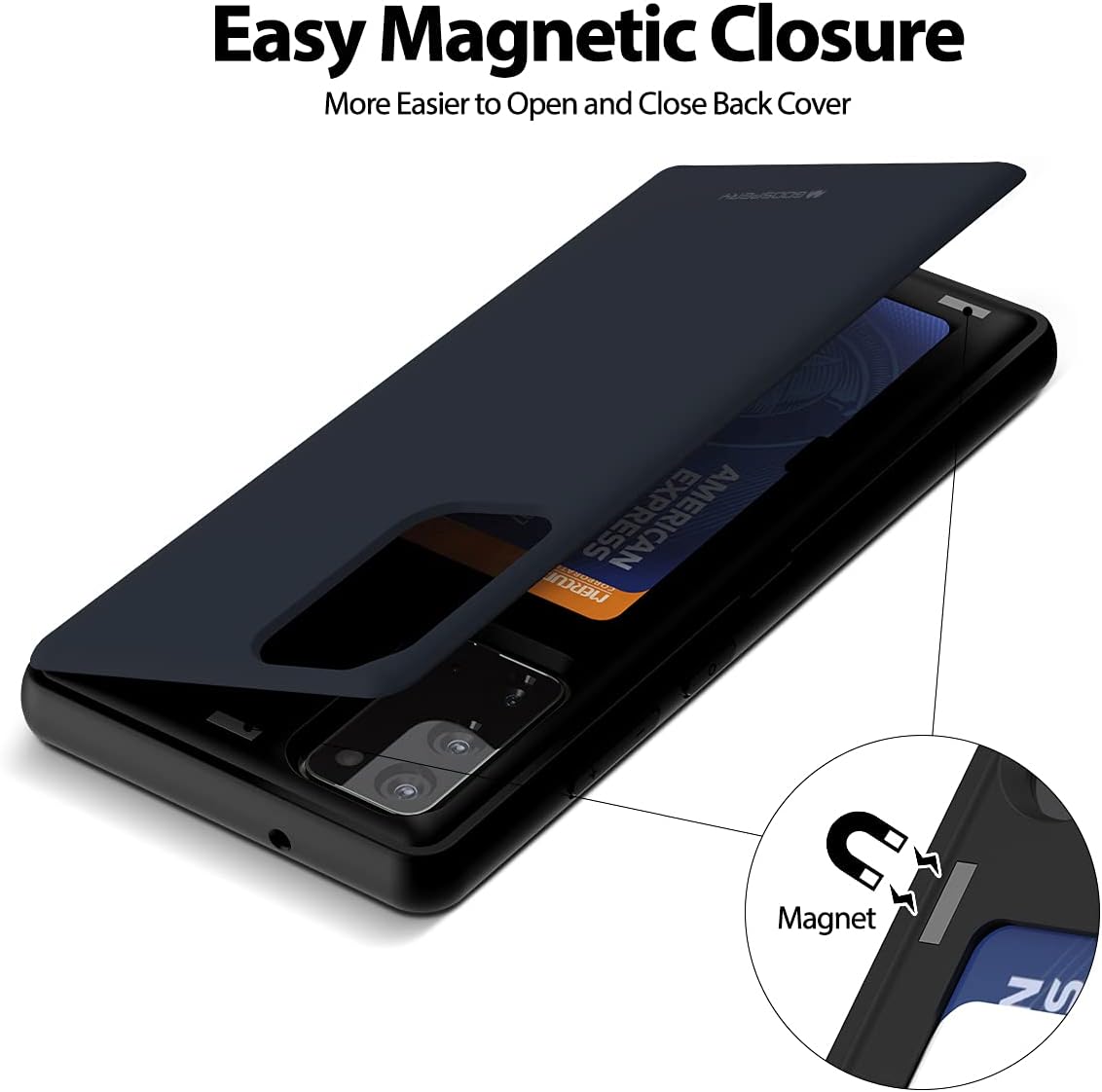 GOOSPERY Card Holder Wallet Case for Samsung Galaxy Note 20, Midnight Blue, Protective Dual Layer