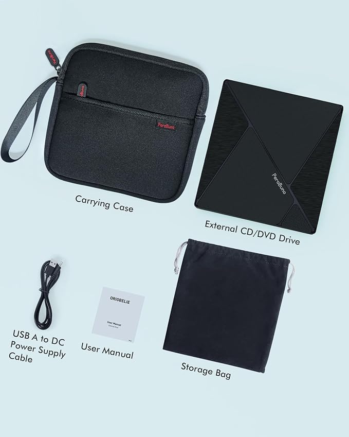 PeroBuno External CD DVD Drive, USB 3.0 Optical Disc Drive, 4 USB Ports and 2 TF/SD Card Slots, CD DVD Burner Writer Reader Player for Laptop MacBook PC Windows 11/10/8/7 Linux OS with Carrying Case
