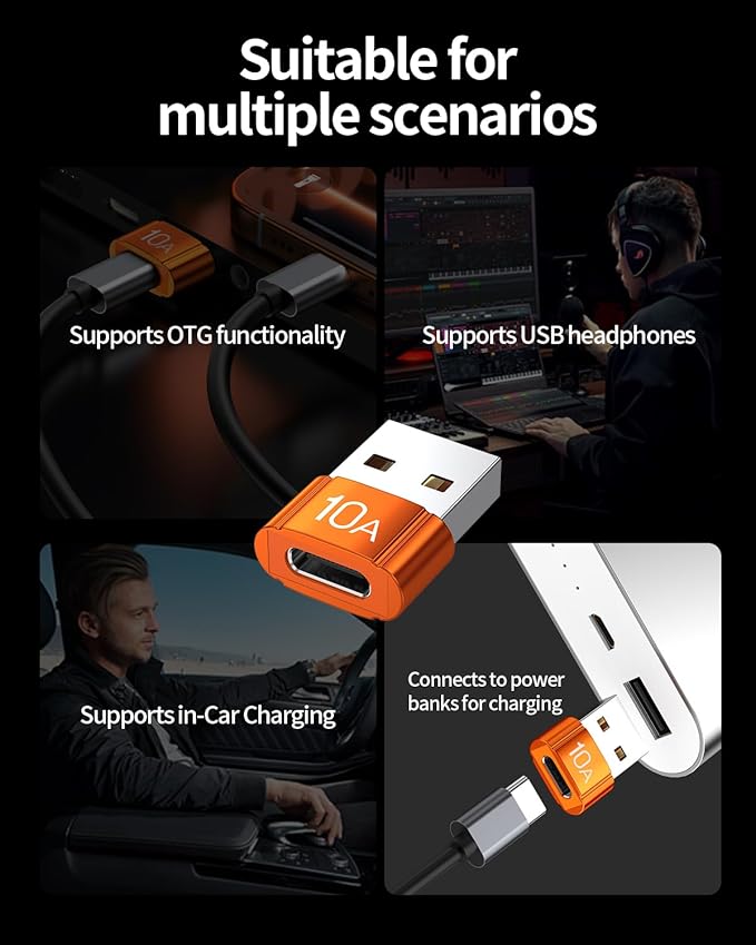 USB to USB C Adapter 4 Pack,10A 200W Fast Charging USB2.0 480Mbps Data Transfer,USB C Female to A Male Charger Converter for Ma-cBook Pad Phone 17/16/15 G-alaxy Xpe-ria Smartphone Laptop Tablet Orange