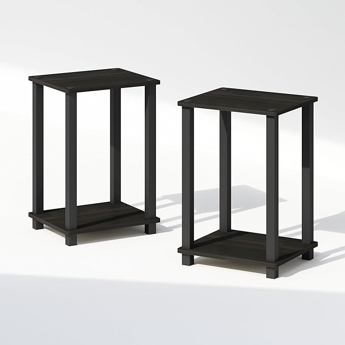 Furinno Simplistic Night Stand Set of 2, 2-Tier Small Nightstand with Open Shelf, Toolless Bedside Table, End Table, Side Table, for Bedroom, Living Room, Espresso