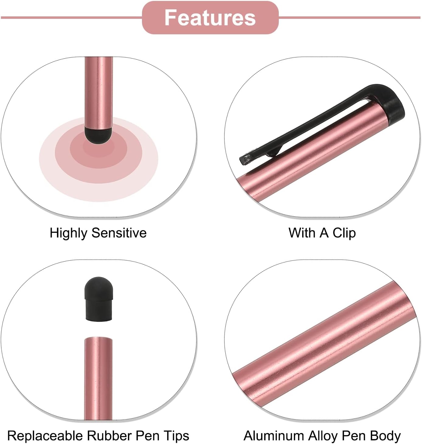 Pink MECCANIXITY 5pcs Stylus Pens for Touch Screens - Universal Capacitive Pencil Sensitivity for All Devices