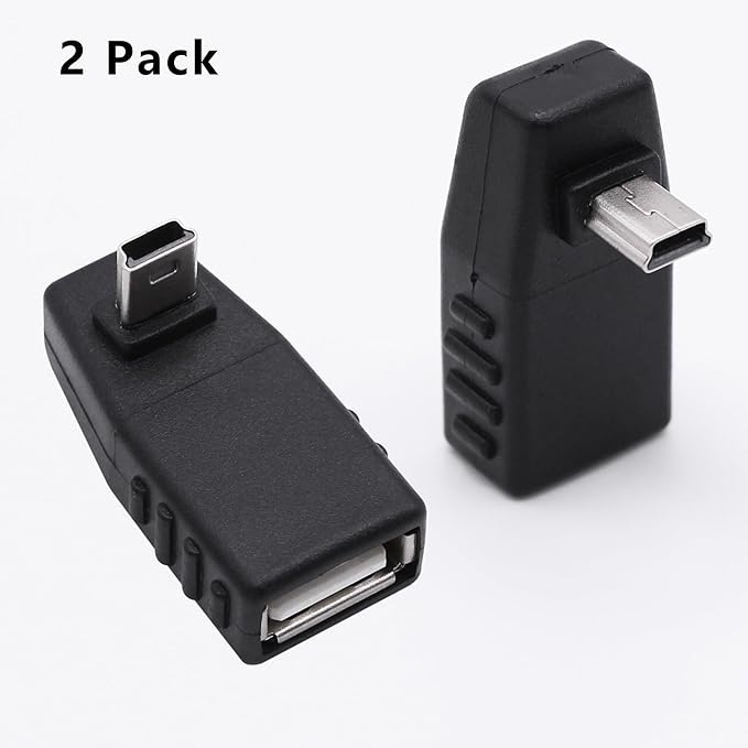 90 Degree Mini USB to USB A OTG Adapter,Up Angle Mini USB 5-Pin Type B Male to USB Type A Female Adapter Converter for Digital Cameras,Black(2 Pack,UP)
