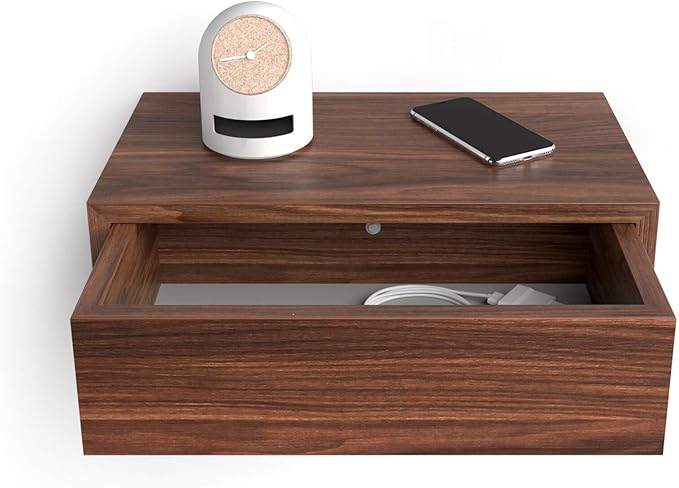Mobili Fiver, Riccardo Floating nightstand, Walnut, 17.7" x 9.8" x 6.1 ", Melamine-Finished, Modern Bedside Table, End Table, Italian Furniture