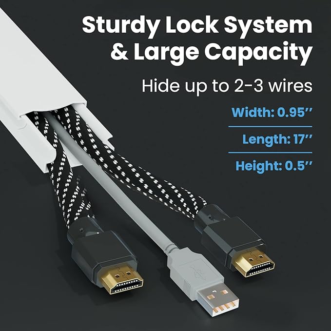 EVEO Cable Hider Wall 306” - Cable Raceway Cord Hider - Wire Covers for Cords on Wall, Cord Cover, Wall Cable Hider, Cable Concealer, Wire Hiders for TV on Wall - 20X (L16 W0.95 H0.5) - Medium | Black