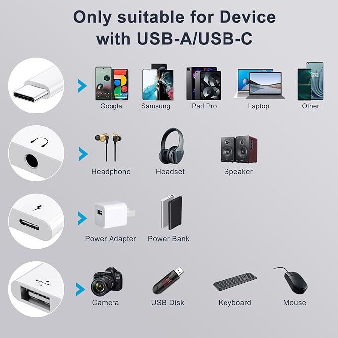 USB C to 3.5mm Jack Headphone Adapter with Charger Port,OTG Cable Adapter, Type C to Aux Audio Earphones Splitter for iPhone Samsung Galaxy S22 Ultra S21 S20 i-Pad Pro Air Pixel 4 Laptops