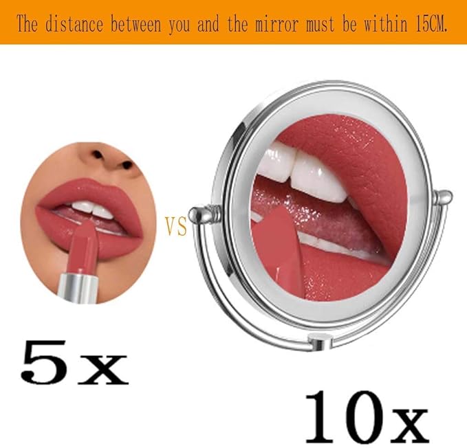 8Inch 10X Magnifier with LED Light Wall-Mounted Bathroom Mirror Wall Mounted Makeup Mirror Extended to 17 Inches Powered by USB Charging for Bathroom Hotels,Chrome (Color : Chrome)