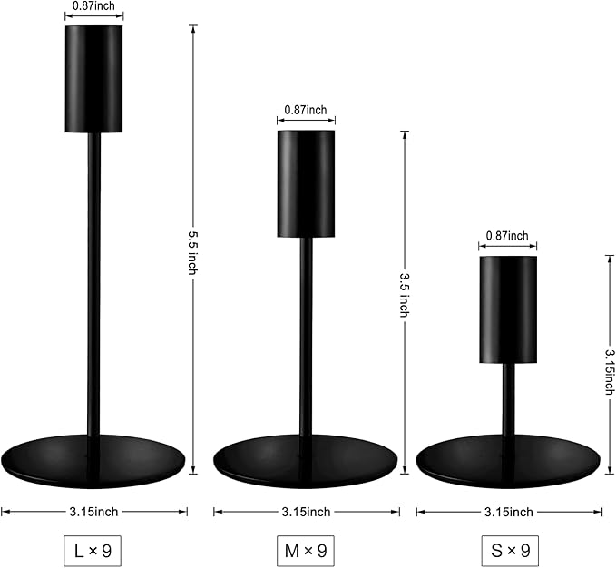 Matte Black Taper Candlestick Holders,Taper Candle Holders Set of 27,Metal Taper Candle Sticks Stand Holders,Modern Decorative Candle Holders for Wedding Certerpieces,Festive, Mantel,Home,Party