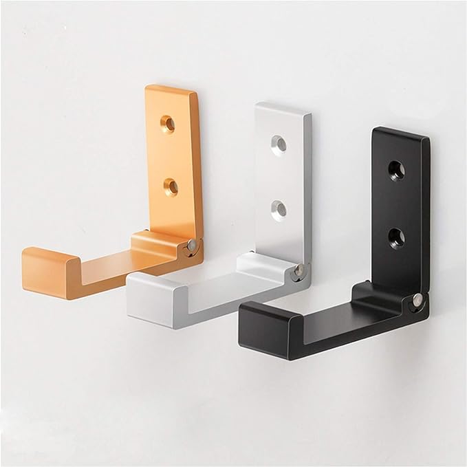 ZEYU Folding Coat Hooks, 5Pcs Wall Hooks for Hanging Coat Towel Hooks Hardware Heavy Duty Aluminum Alloy Headphone Holder Hooks No Rust Wall Mounted with Screws for Hat Bags Fitness Equipment Golden