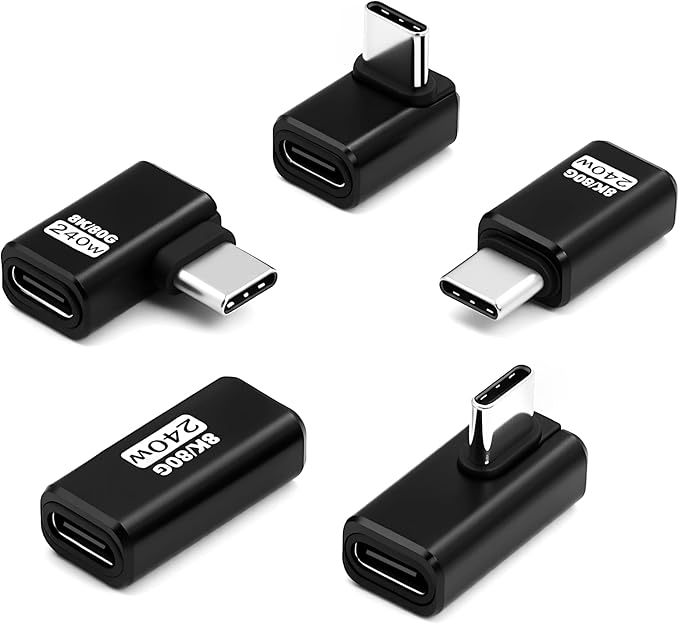 Duttek 90 Degree USB C Right Angle Adapter, 【80Gbps Data, 240W Charging, 8K@60Hz Video】 Male to Female USB-C 90 Degree Adapter for Laptop, MacBook Pro/Ai, iPhone 16, Steam Deck, 5 Pack