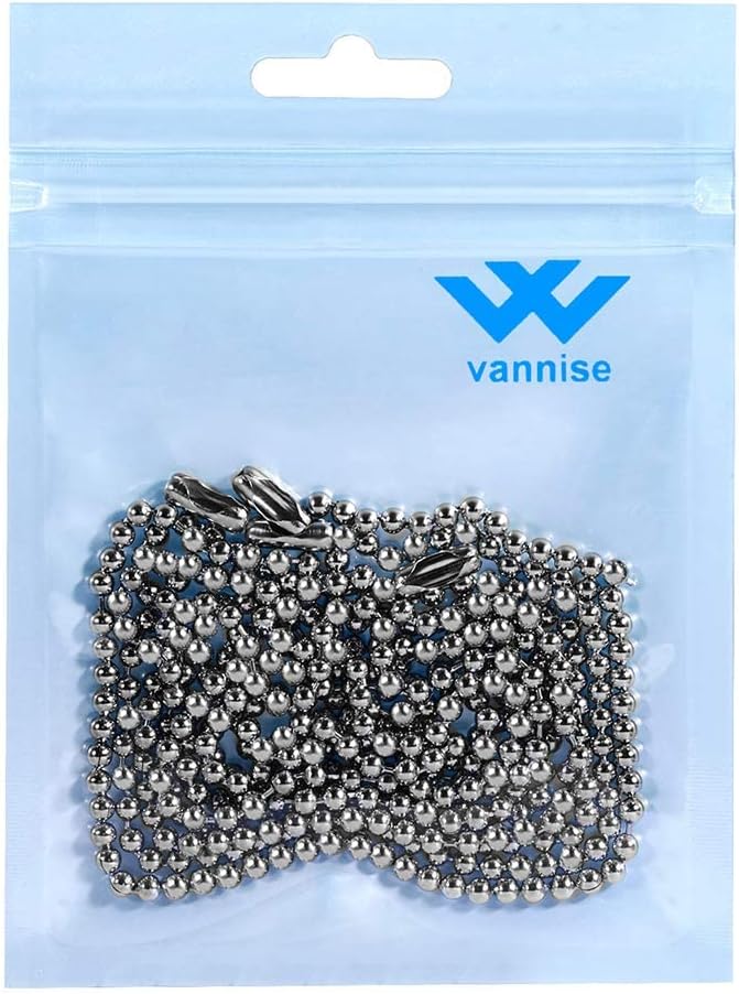 Vinaco Pull Chain, 2 Pieces 36 Inch Stainless Steel Bead Chain, Great Pulling Force & Rustproof, 6 Size, 3.2mm ball chain with 4 free Matching Connectors - Silver (36 inch)