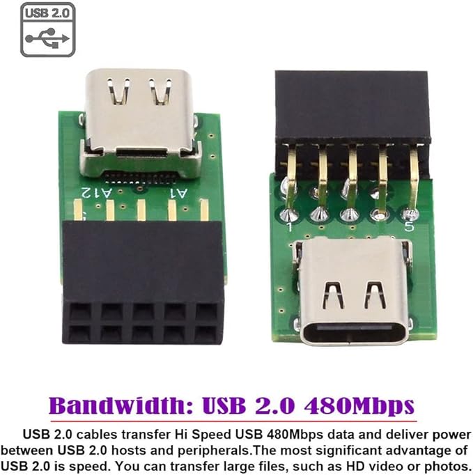 CY Adapter Single Port USB 3.1 Type C USB-C Female to USB 2.0 Motherboard 9pin 10pin Header Adapter PCBA 480Mbps