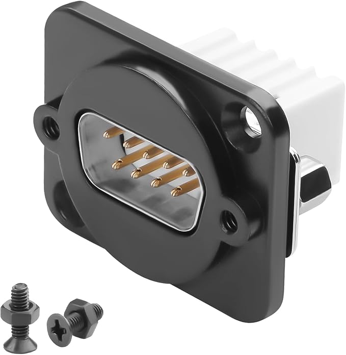 QIANRENON DB9 Panel Mount Solderless Connector Compact DB9 Male to 9Pin Crimp Terminal Bulkhead Mount Serial Adapter D-SUB 9Pin Wiring Plug, Locking Screw Hole, for RS232/RS485/RS422 Communication
