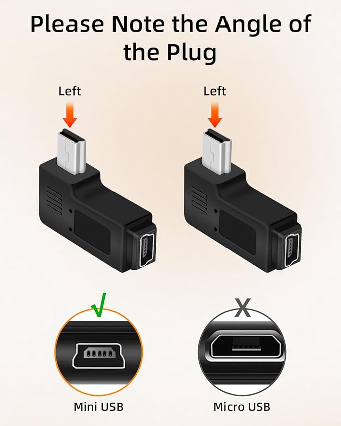 RIIEYOCA Mini USB 5 PIN Adapter,90 Degree Left and Left Angled Mini USB Male to Female Connector,Supports Charging and Data Transfer for Mobile Phones,Cameras,Laptops etc.(2Pack)