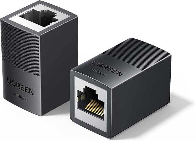 UGREEN Ethernet Extender 10Gbps,2 Pack Ethernet Coupler with PoE Support, 328ft Long Distance Extend, Compatible with Cat8 Cat7 Cat6 Cat5 Cable, Black