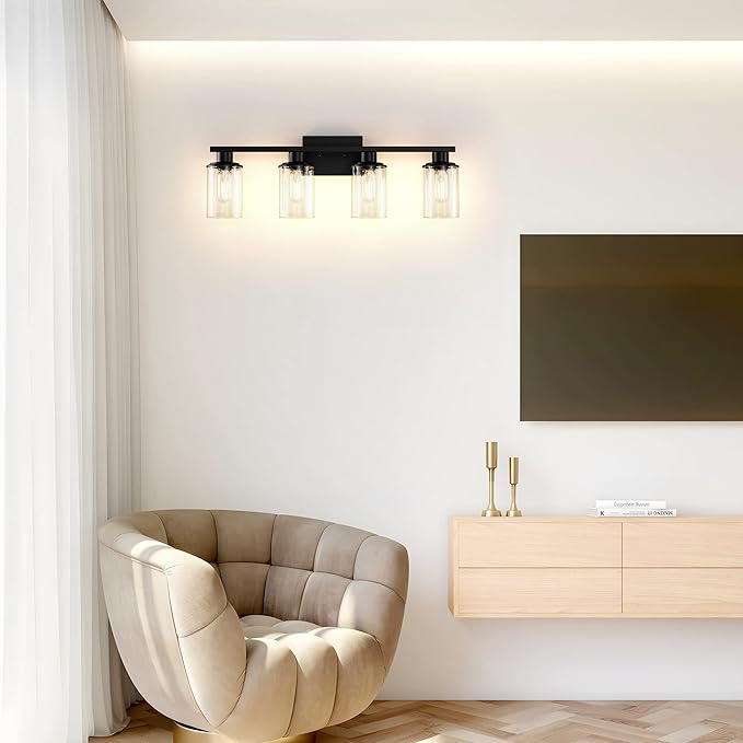 Black Bathroom Vanity Light Fixtures Over Mirror 4-Light Vanity Lighting Fixtures Wall Sconce Lamp