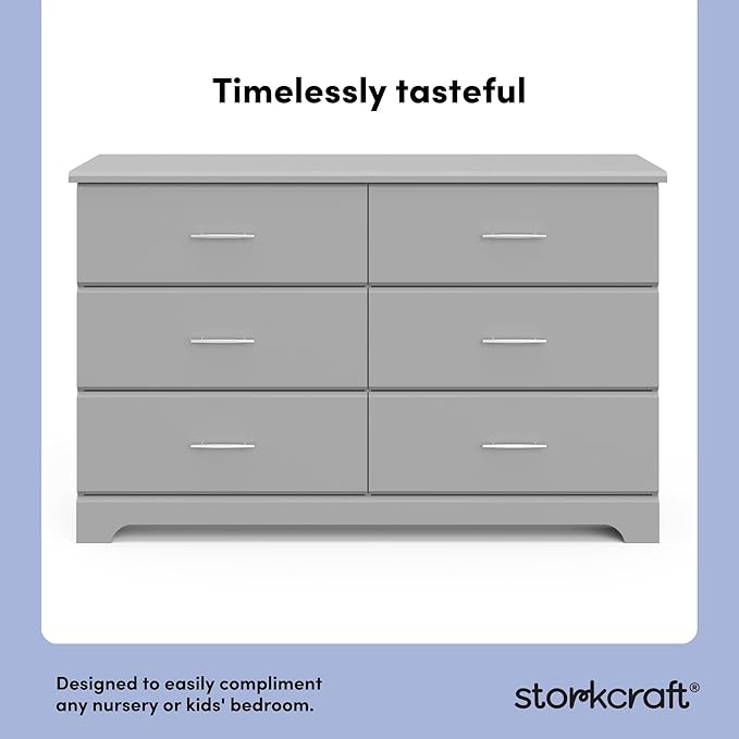 Storkcraft Brookside 6-Drawer Dresser (Pebble Gray) – GREENGUARD Gold Certified, Gray Dresser for Bedroom, Kids & Nursery Storage Chest, Safety Interlocking Drawers, Pre-Installed Tracks, Kids Chest
