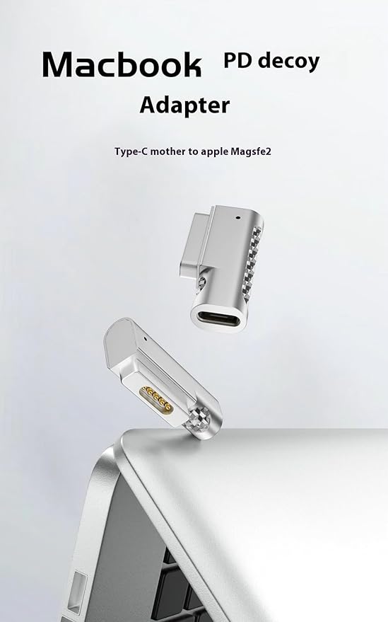 100W PD Quick Charge USB C to Magnetic 2 Adapter Connector Tip, Type-C to Mags 2 Converter with LED Indicator Light for 2013-2015 MacBook Pro Air, Silver
