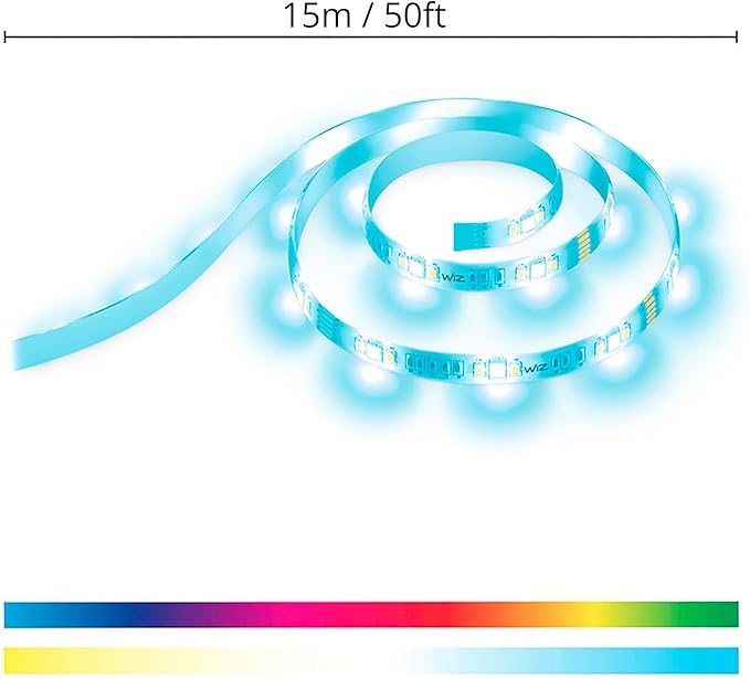WiZ LED Smart Light Strip - Sunset to Sunrise Automation + Preset Light Modes + Control with Voice or App, Full Color RGB, Works with Alexa, Google Home, and HomeKit - 50 ft Cut to Fit (Pack of 4)
