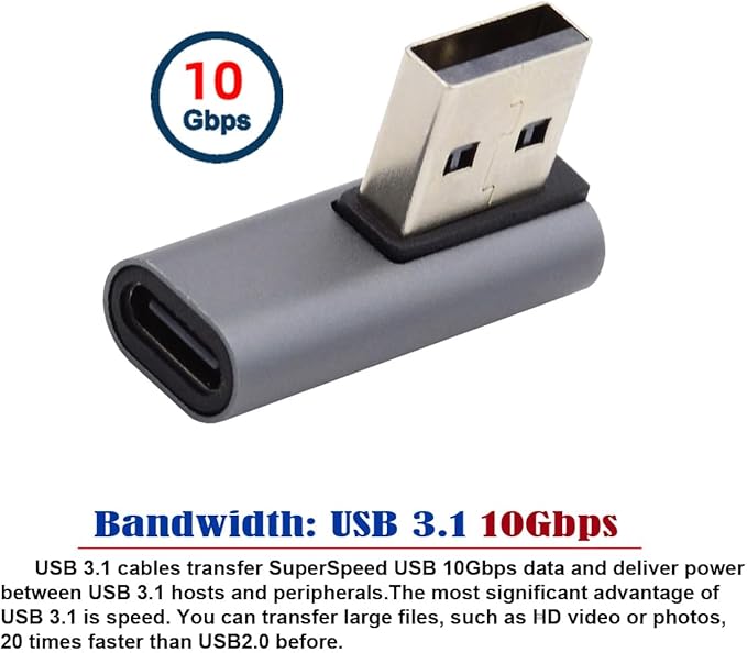 CY USB-C Type C Female Low Profile 90 Degree Right Angled to USB 3.0 A Male Data Adapter for Laptop Desktop