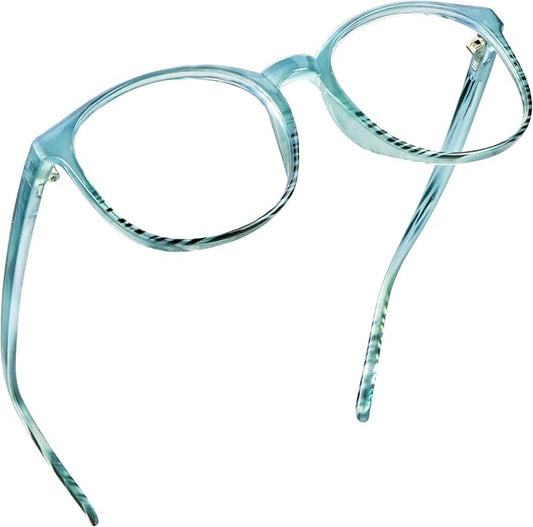 LifeArt Round Blue Light Blocking Glasses, Computer Glasses, Gaming Glasses, TV Glasses for Women Men (Striped Blue, 3.75 Magnification)