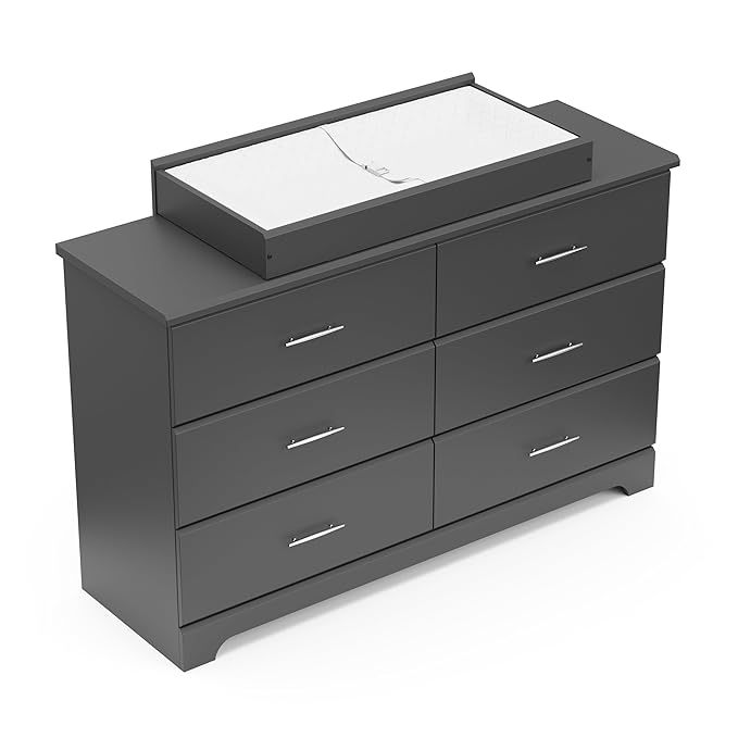 Storkcraft Brookside 6-Drawer Dresser (Gray) – GREENGUARD Gold Certified, Gray Dresser for Bedroom, Kids & Nursery Storage Chest, Safety Interlocking Drawers, Pre-Installed Tracks, Kids Chest