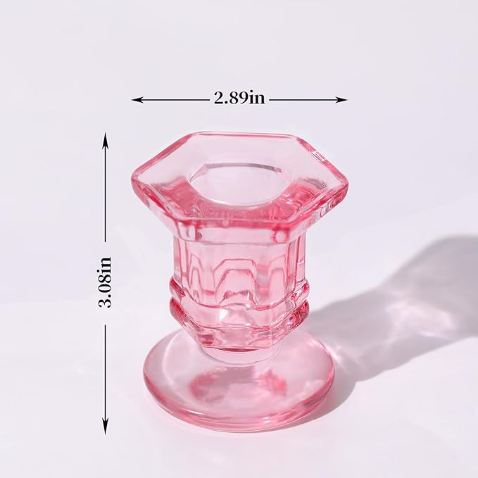 Pink Candlestick Holders Bulk, 12 Pcs Glass Candle Holders Set,Crystal Taper Candle Holder for Wedding, Table Centerpiece, Home Decoration