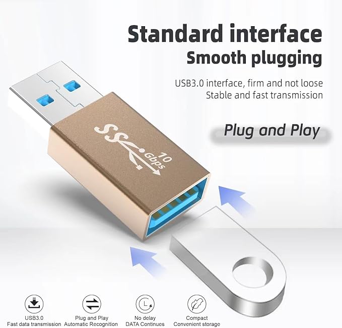 (3 Pieces) USB 3.0 Adapter kit, Support Charging and Data Transfer, High Speed Extension Coupler Converter Extender Connector, Female to Female, Male to Male, Male to Female USB Adapter - GOLD
