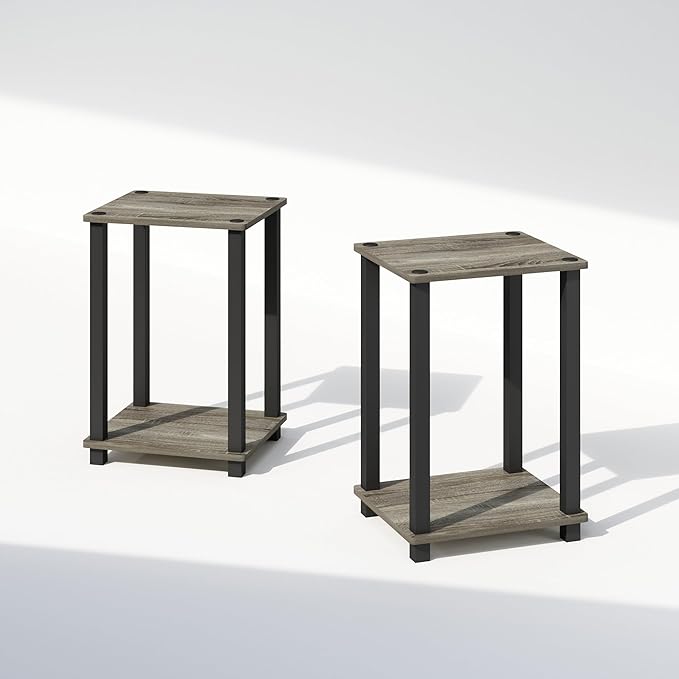 Furinno Simplistic Night Stand Set of 2, 2-Tier Small Nightstand with Open Shelf, Toolless Assembly Bedside Table, End Table, Side Table, for Bedroom, Living Room, French Oak