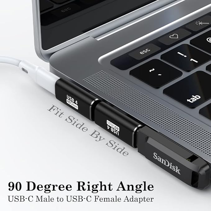 AuviPal 90 Degree USB C Adapter (2 Pack), L Shape Left and Right USB Type C Connector for Meta Quest, MacBook, iMac, iPad, iPhone 16 15 Series and Other Type C or Thunderbolt 4/3 Devices - Black