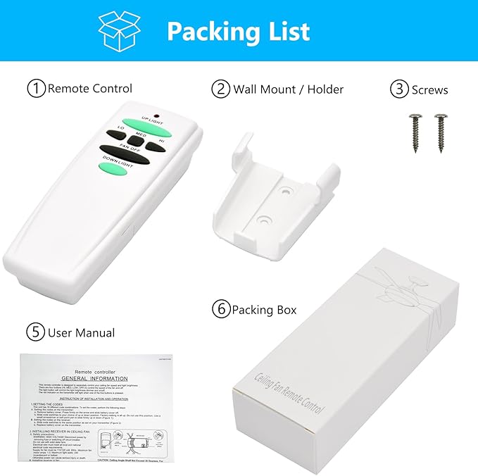Replacement Remote for Hampton Bay Ceiling Fan Remote Control,with Up Down Light Control Dimmer 3-Speed, for UC7078T CHQ7078T UC7083T CHQ7083T L3H2010FANHD Fan-HD6UDL(Remote Only)