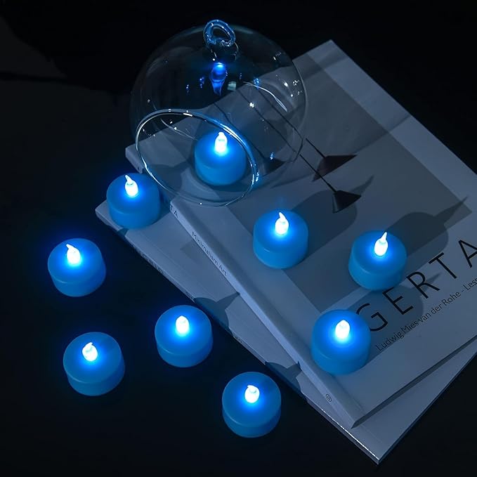LED Tea Lights Candles- 12PACK Blue Flameless Candles Realistic and Bright Flickering Long Lasting 200Hours for Holiday Celebration,Party, Home Decoration,Battery Operated