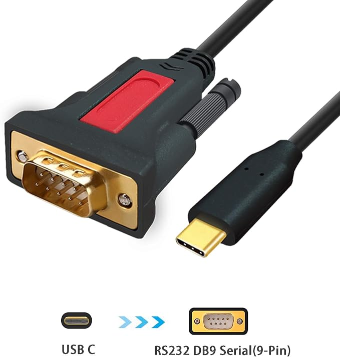 USB Type C to RS232 DB9 Serial(9-Pin) Converter Adapter Cable 5ft with a Male to Female Connector, Compatible with MAC OS, Windows, Android, Linux Type C Device (USB C)