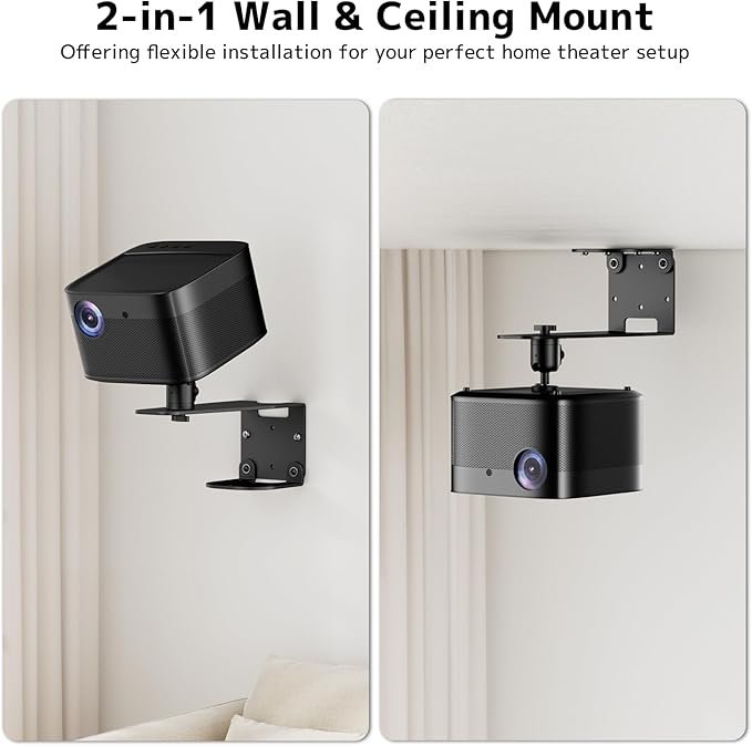 PUTORSEN Projector Wall Mount - Projector Wall & Ceiling Mount with 1/4” Screw, 22 lb Wall & 13.2 lb Ceiling Load Capacity, 360° Rotation & 5 inch Adjustment, for Home Theater/Office/Conference Room