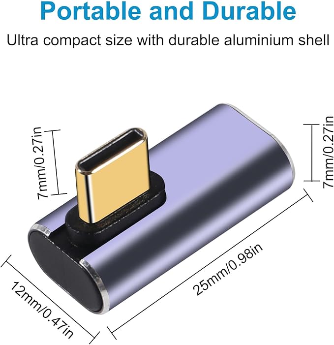 4pcs 90 Degree Right Angle USB C Male to Female Adapter/Connector, USB Type C Adapter Extender Support 100W, 40Gbps, 8K@60Hz for Steam Deck, MacBook,Thunderbolt ect(Vertical Bend)
