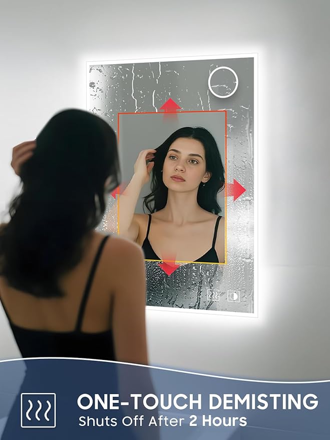 Led Mirror for Bathroom, 24x32 Inch Backlit Mirror with 10X Magnification and Shaver Charging Port, Anti-Fog, Memory Function, 3 Color Temperature, Dimmable Led Bathroom Mirror, Horizontal/Vertical