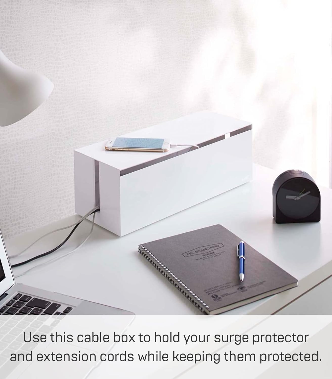 Yamazaki Home Cable Box - Outlet Cord Storage Organizer, Cover Protector, ABS Plastic, One Size, White