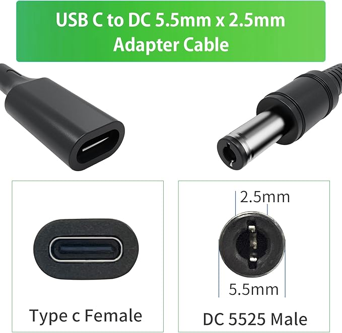 USB C to DC 5.5 x 2.5mm Adapter Cable, 3.28Ft 15W 5V USB C to DC Adapter Cable Power Charging Cord for Webcam Router, IP Camera, Mini Fan, Electric Toothbrush, Table Lamp, 1Pack