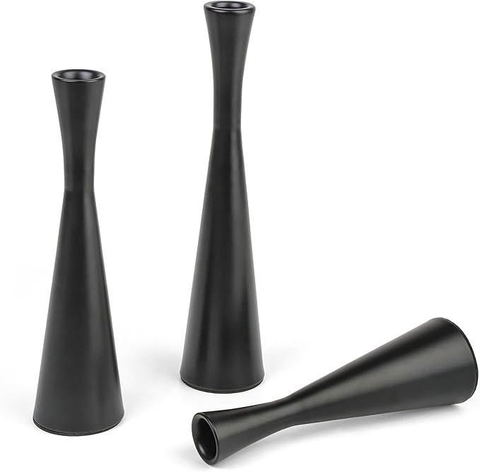 Vixdonos Matte Black Taper Candle Holders Metal Candlestick Holders Set of 3 Table Mantel Decorative Candle Stand for Dinning,Party，Wedding,Home Decor(Matte Black)