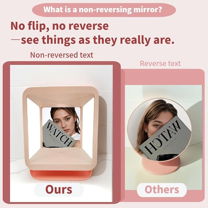 Non-Reversing Mirror with Authentic Image Reflection - Inverted Mirror for Clear, Accurate Makeup & Grooming, Desktop Vanity Essential